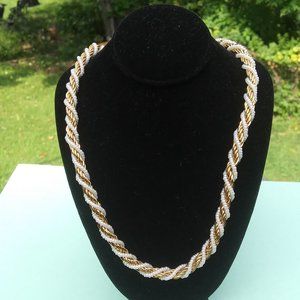 Vintage Trifari Gold Tone and Faux Pearl  Beaded Twist Rope Necklace